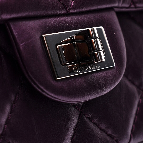 Chanel - Plum Distressed Leather 2.55 Reissue Double Flap Bag